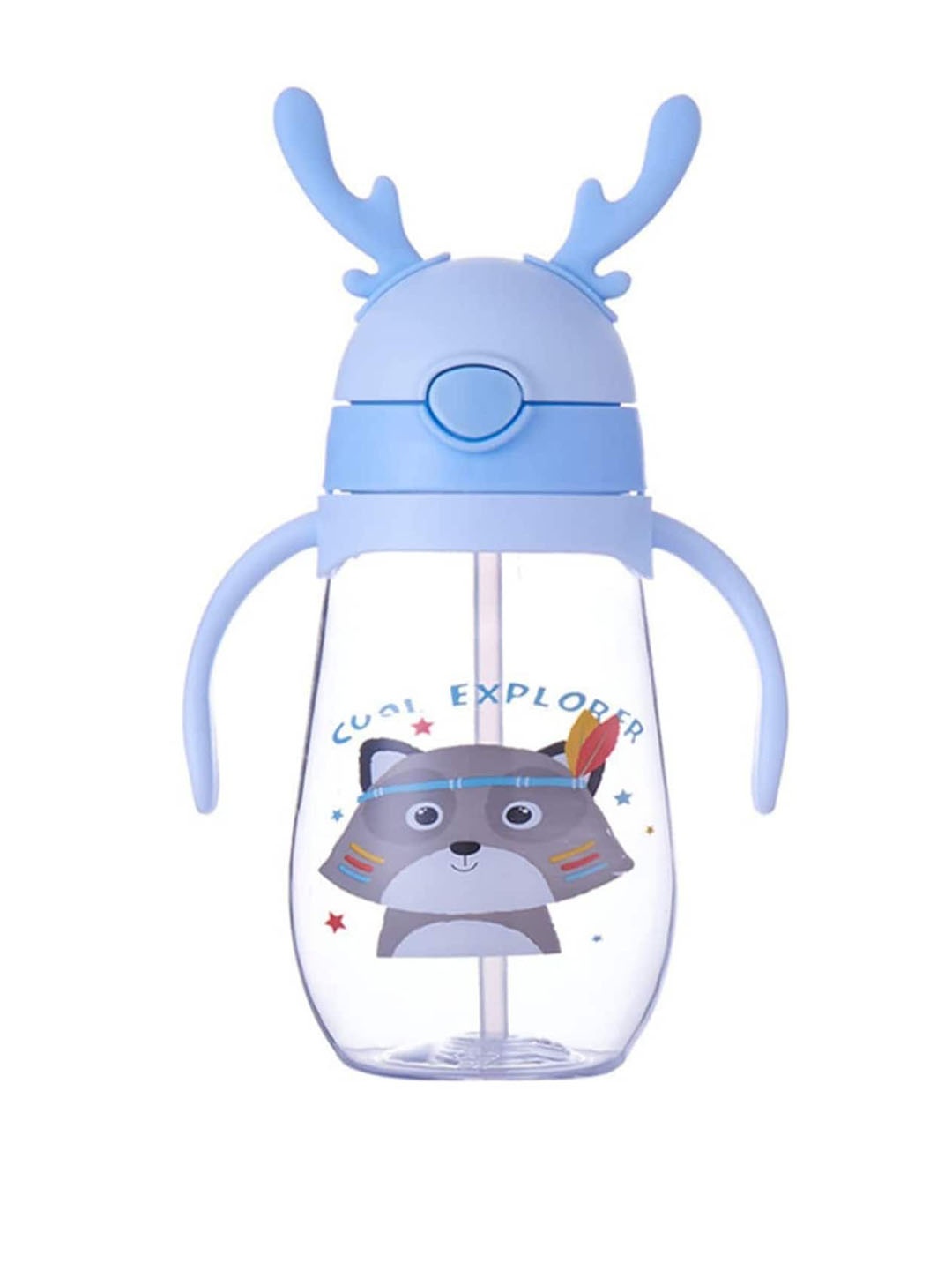 

YOUSTYLO Infants Printed Anti-Spill Sipper Water Bottle With Handle & Straw 480 ml, Blue