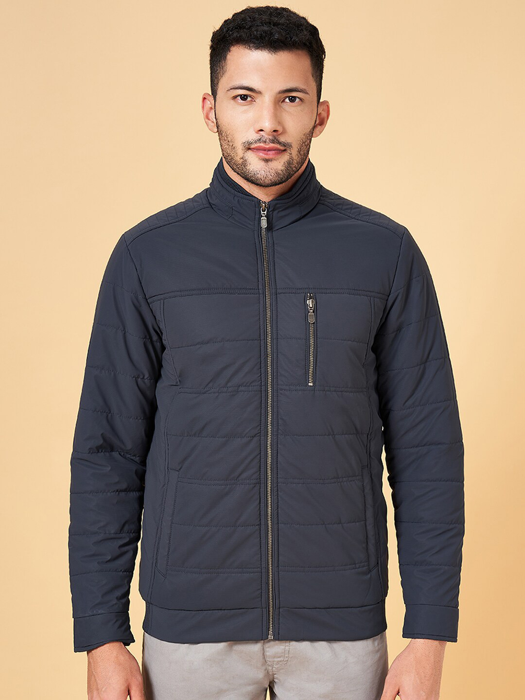 

Urban Ranger by pantaloons Mock Collar Puffer Jacket, Navy blue