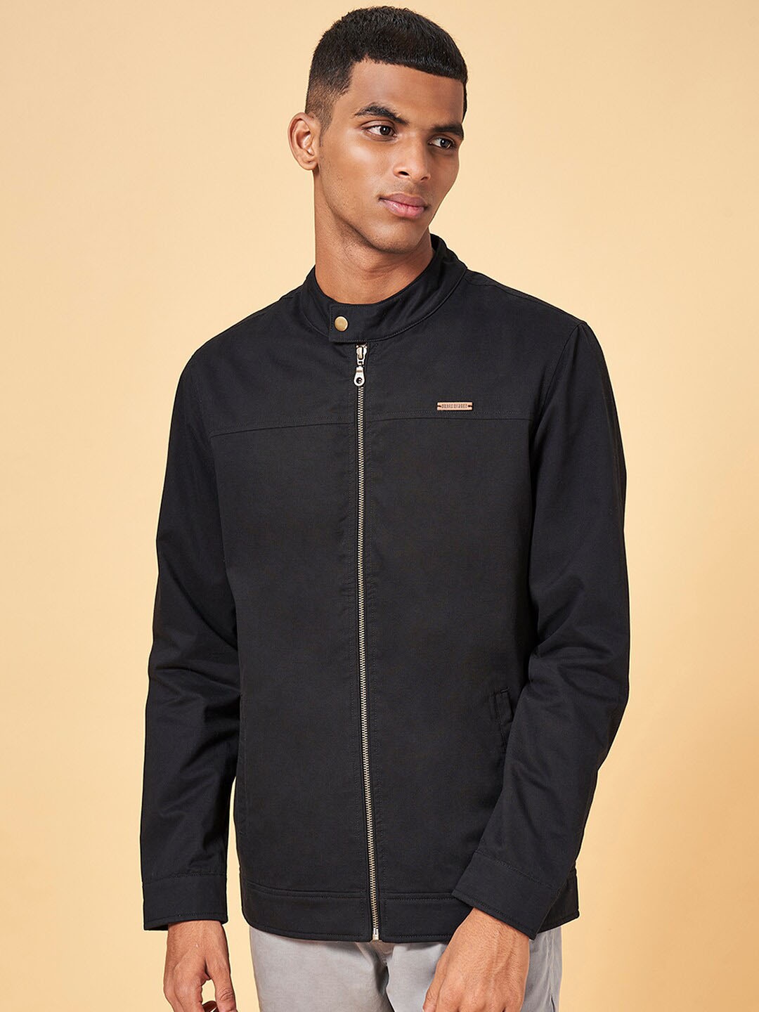 

Urban Ranger by pantaloons Stand Collar Cotton Tailored Jacket, Black