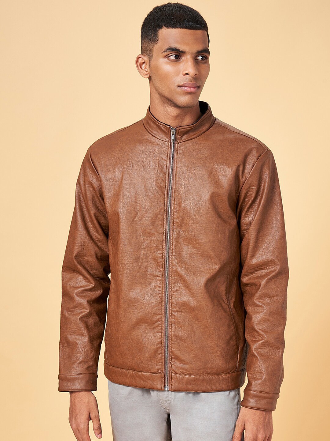 

Urban Ranger by pantaloons Mock Collar Tailored Jacket, Tan
