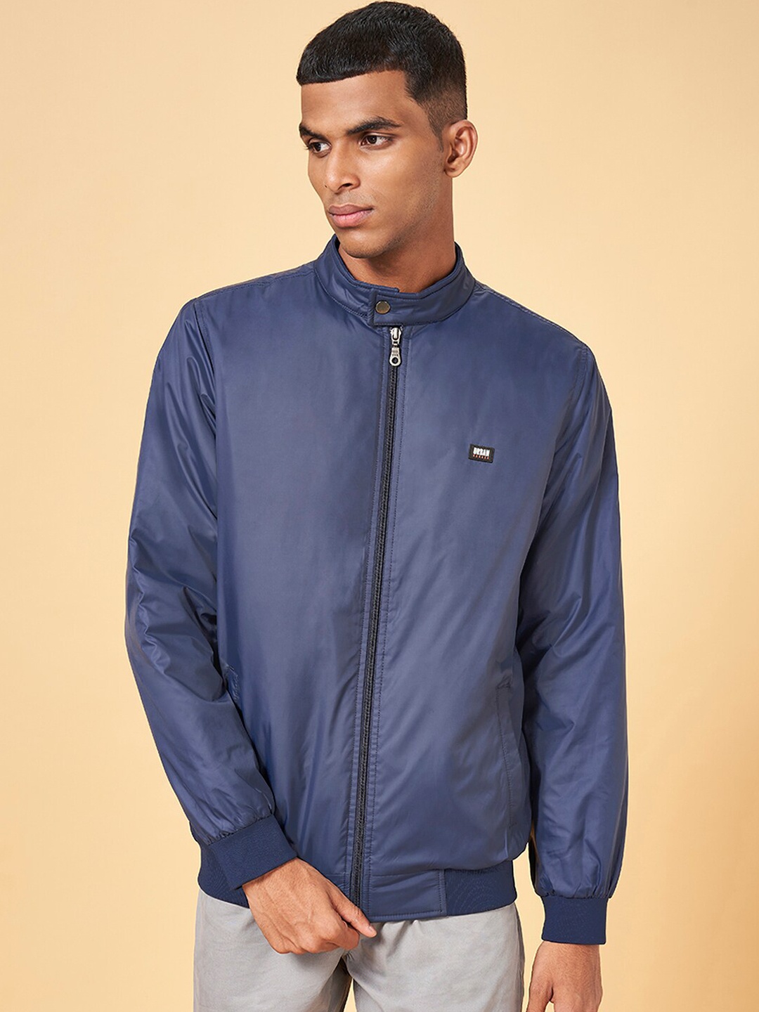 

Urban Ranger by pantaloons Stand Collar Sporty Jacket, Navy blue