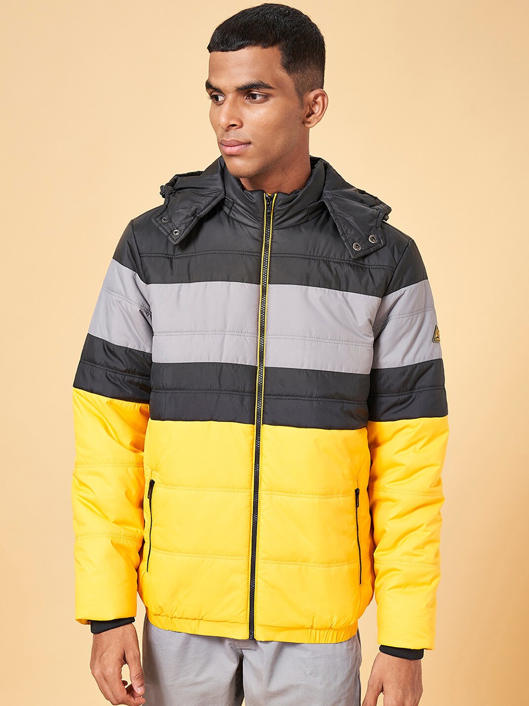 

Urban Ranger by pantaloons Colourblocked Hooded Padded Jacket, Mustard