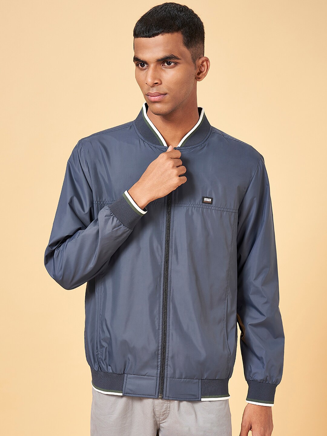 

Urban Ranger by pantaloons Mock Collar Bomber Jacket, Navy blue