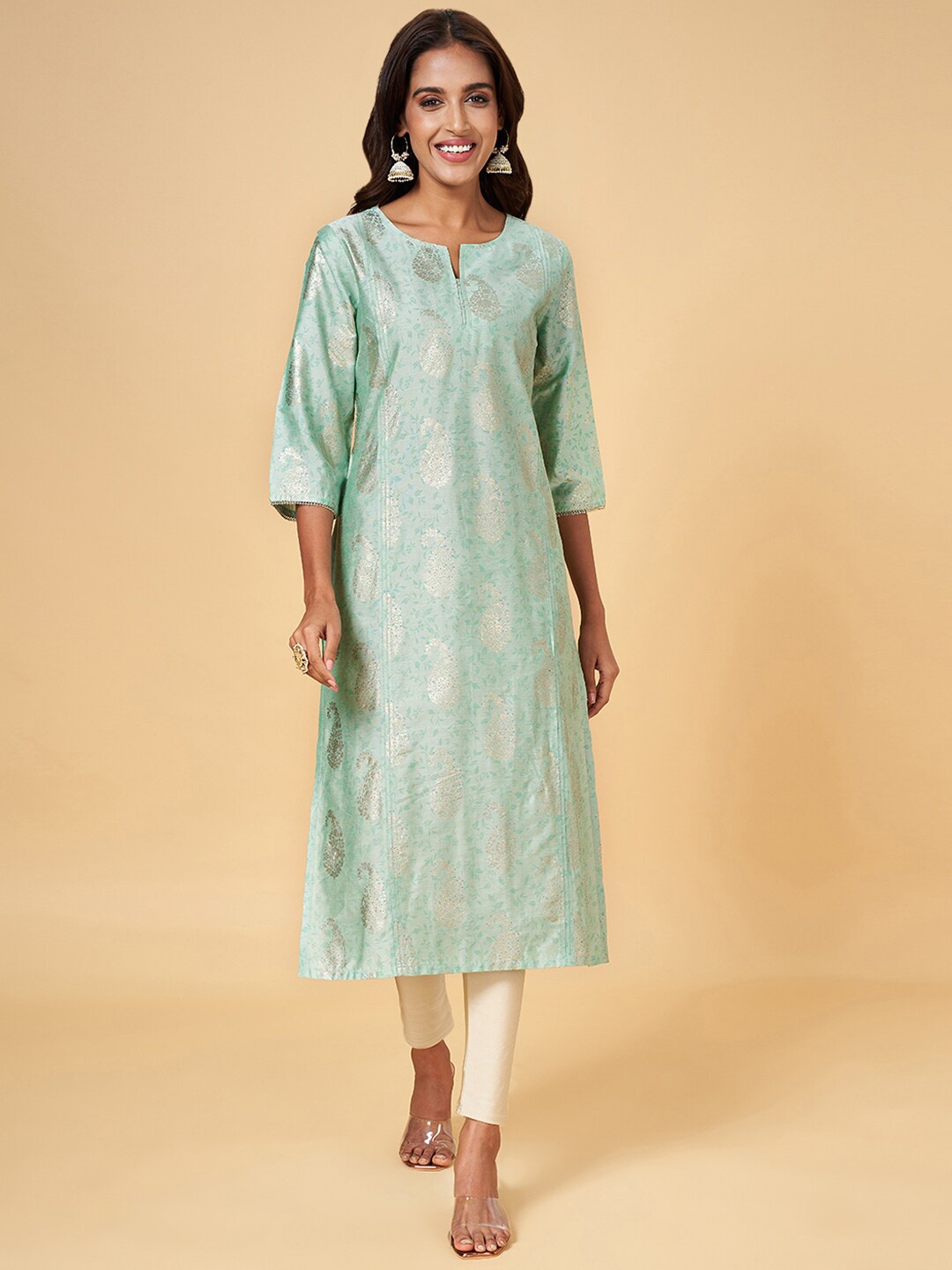 

RANGMANCH BY PANTALOONS Paisley Printed A-Line Kurta, Green