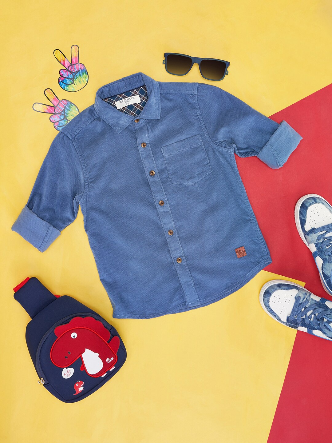 

Pantaloons Junior Boys Spread Collar Opaque Casual Corduory Shirt, Blue