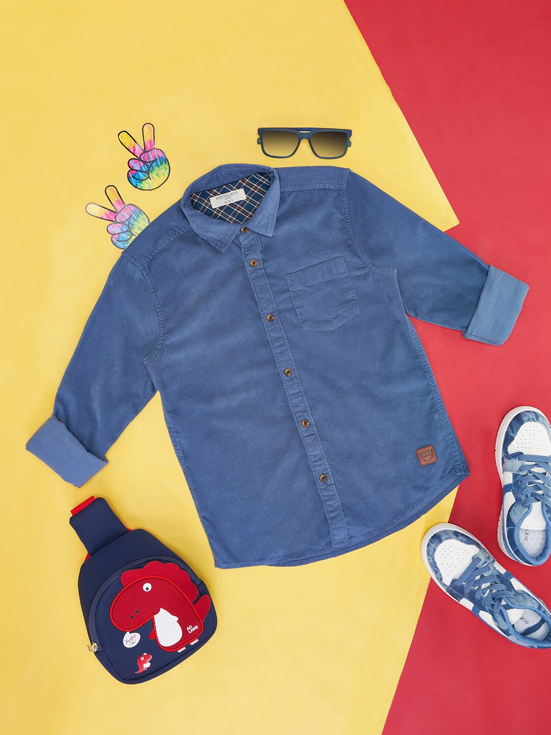 

Pantaloons Junior Boys Spread Collar Opaque Casual Corduory Shirt, Blue