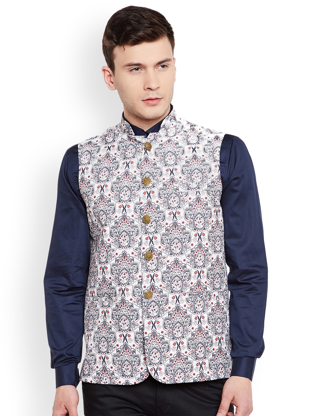 

Wintage Men Off-White Printed Nehru Jacket