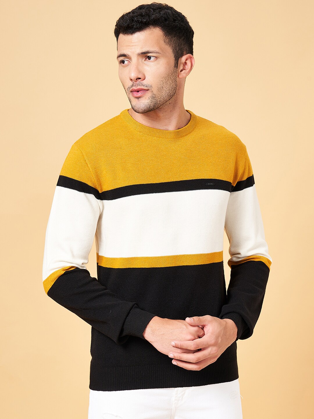 

BYFORD by Pantaloons Colourblocked Pullover Sweater, Mustard