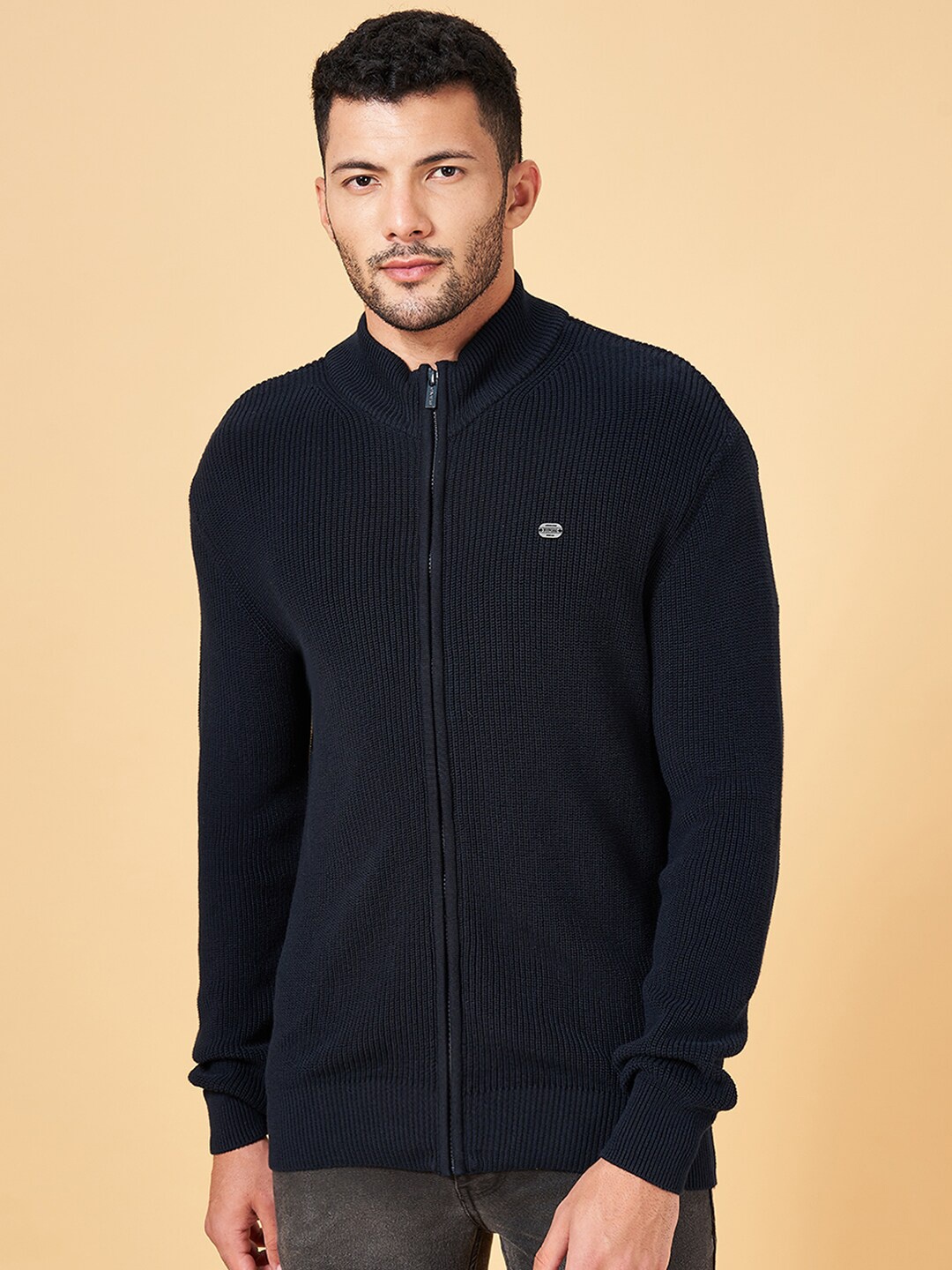 

BYFORD by Pantaloons Cotton Ribbed Cardigan, Navy blue