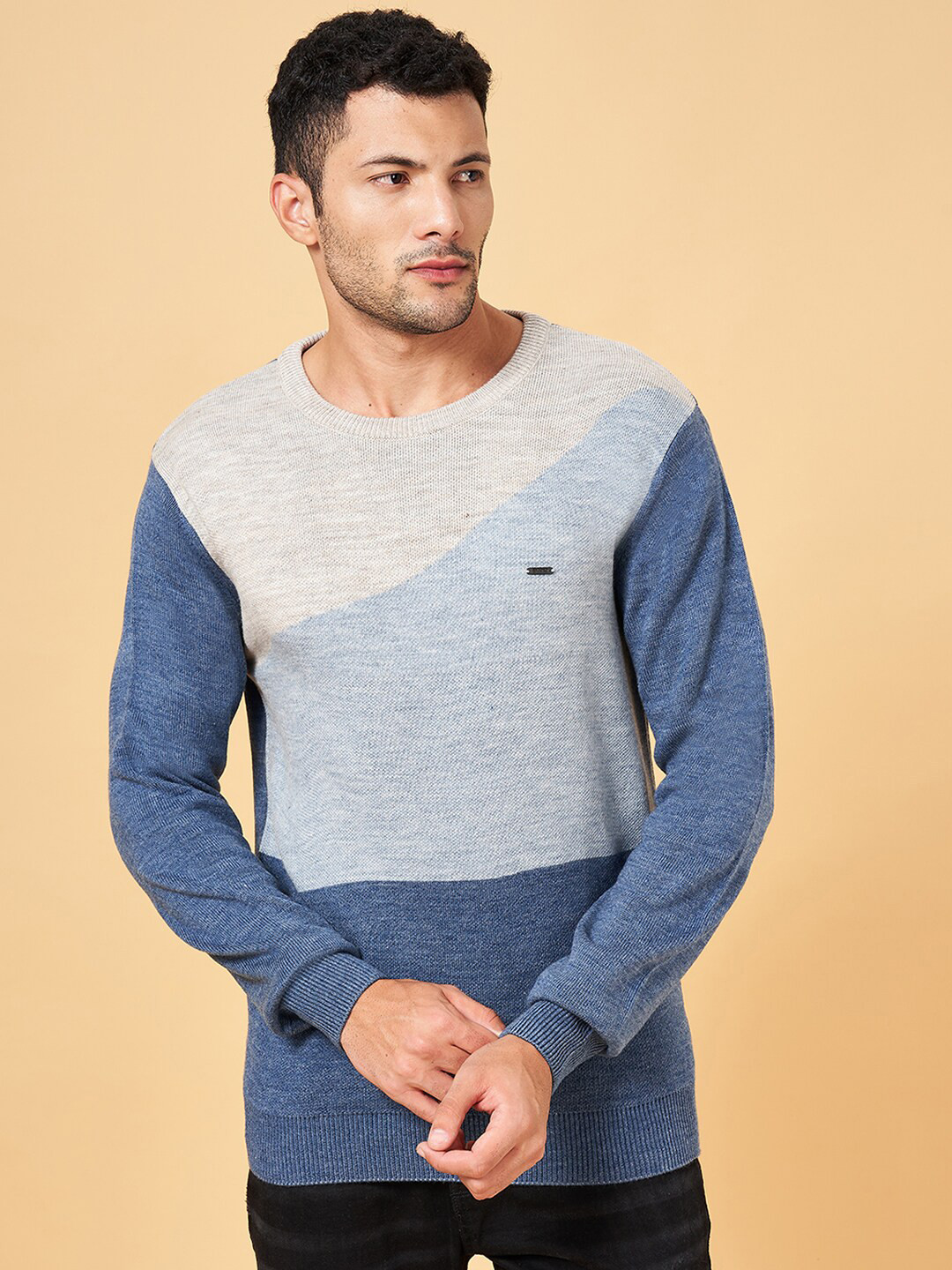 

BYFORD by Pantaloons Colourblocked Acrylic Pullover, Blue