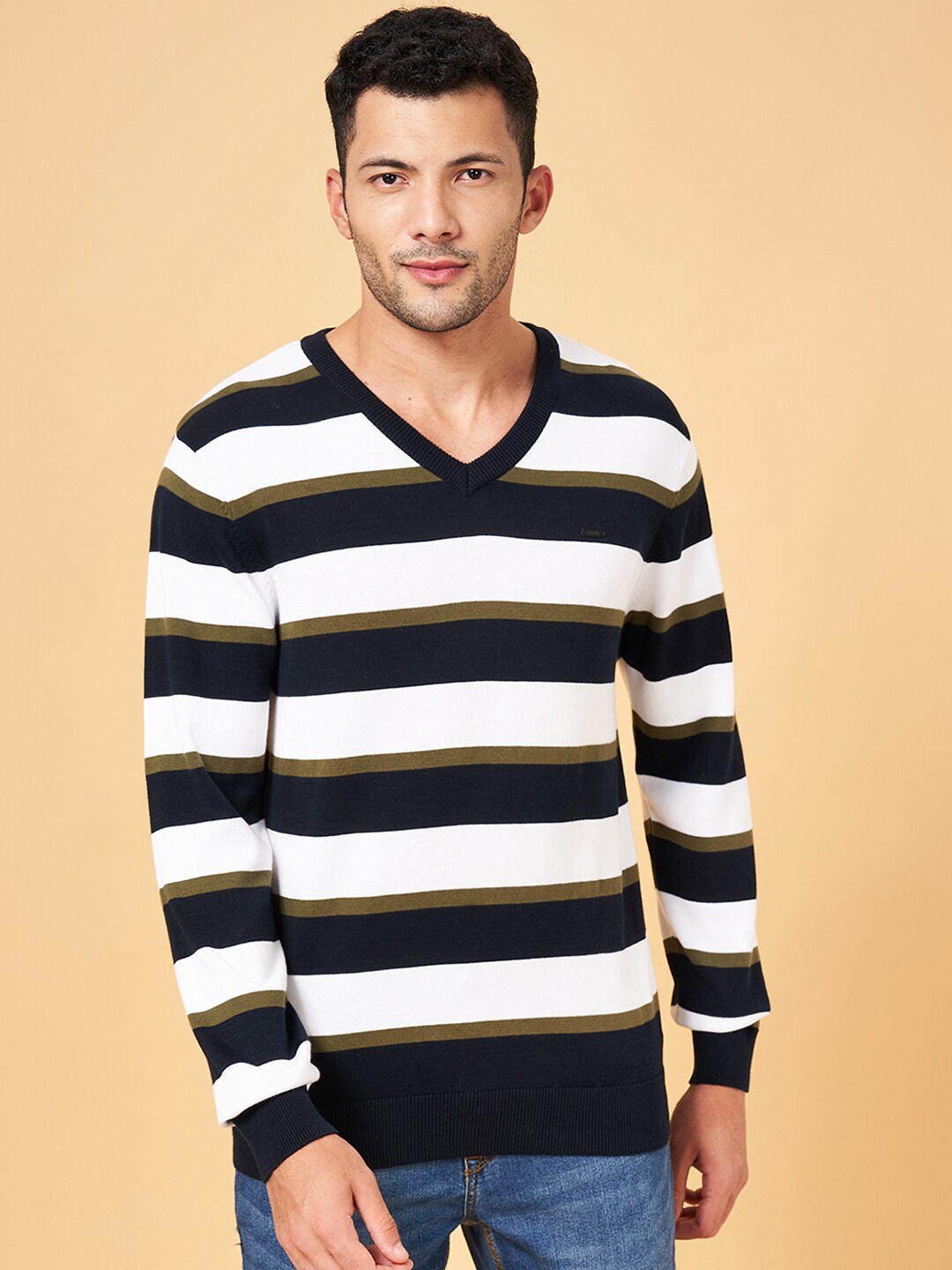 

BYFORD by Pantaloons Striped Cotton Pullover, Olive
