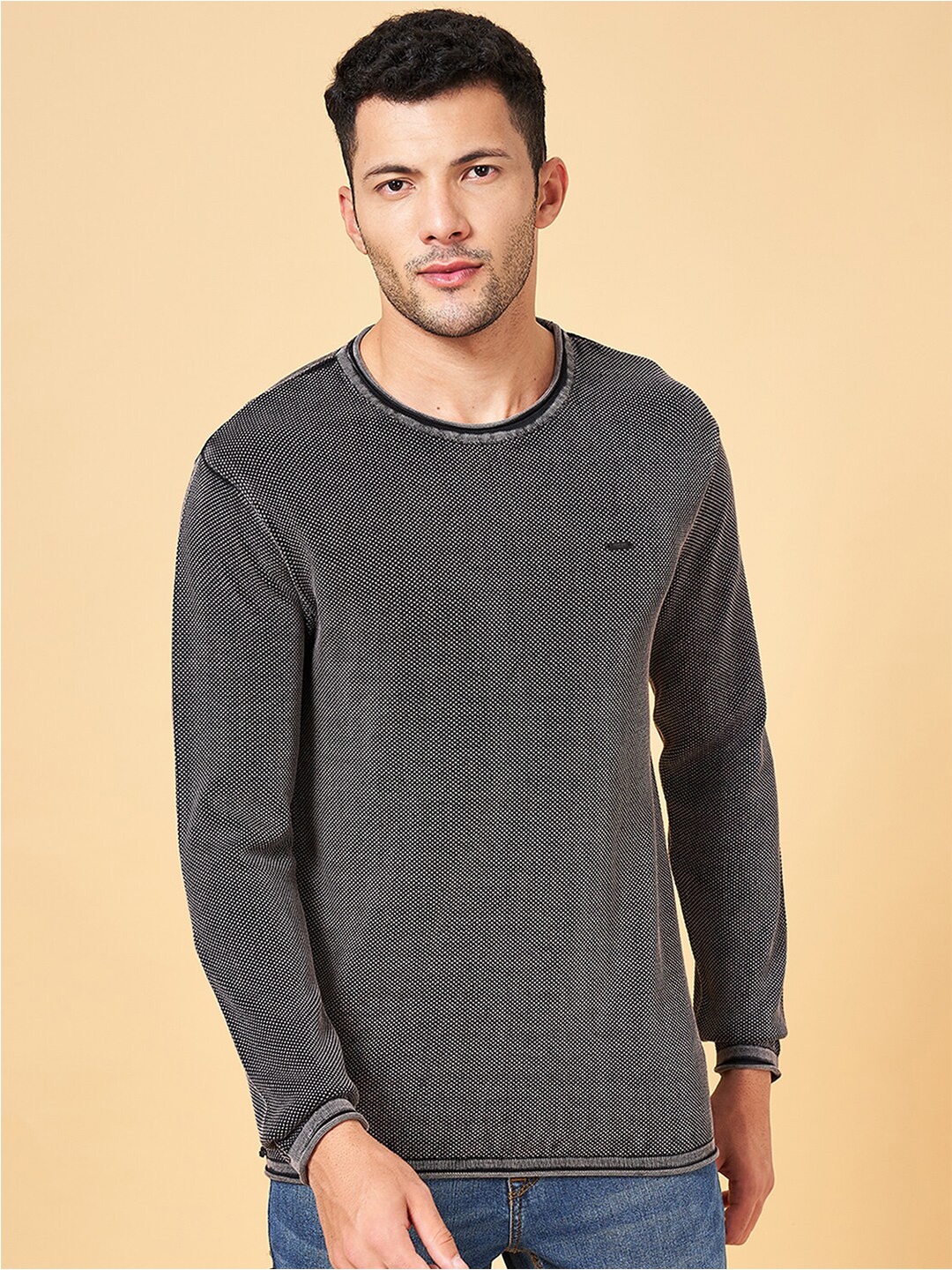 

BYFORD by Pantaloons Self Designed Cotton Pullover, Charcoal