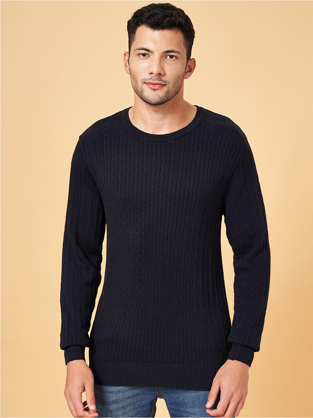 

BYFORD by Pantaloons Cable Knit Cotton Pullover, Navy blue