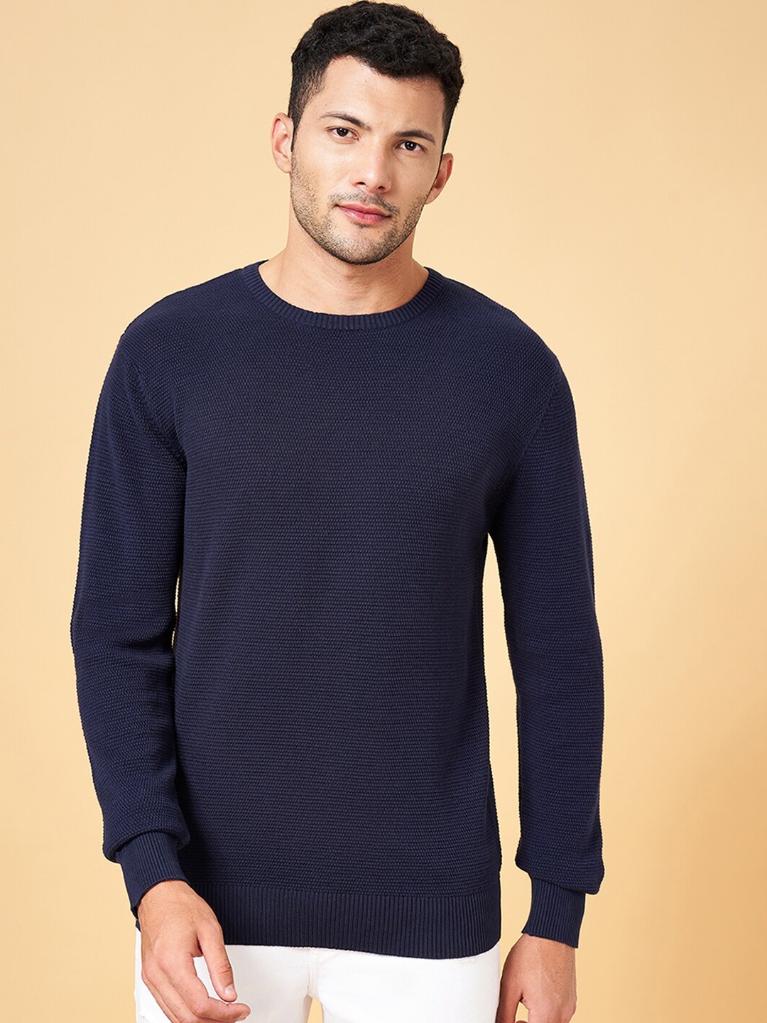 

BYFORD by Pantaloons Cotton Ribbed Pullover, Navy blue