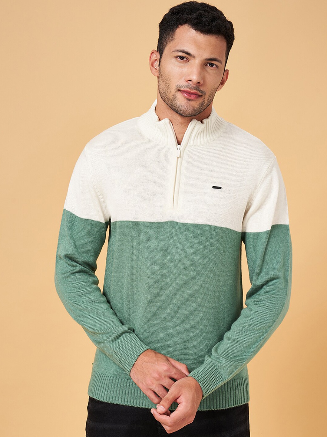

BYFORD by Pantaloons Colourblocked Acrylic Pullover, Green