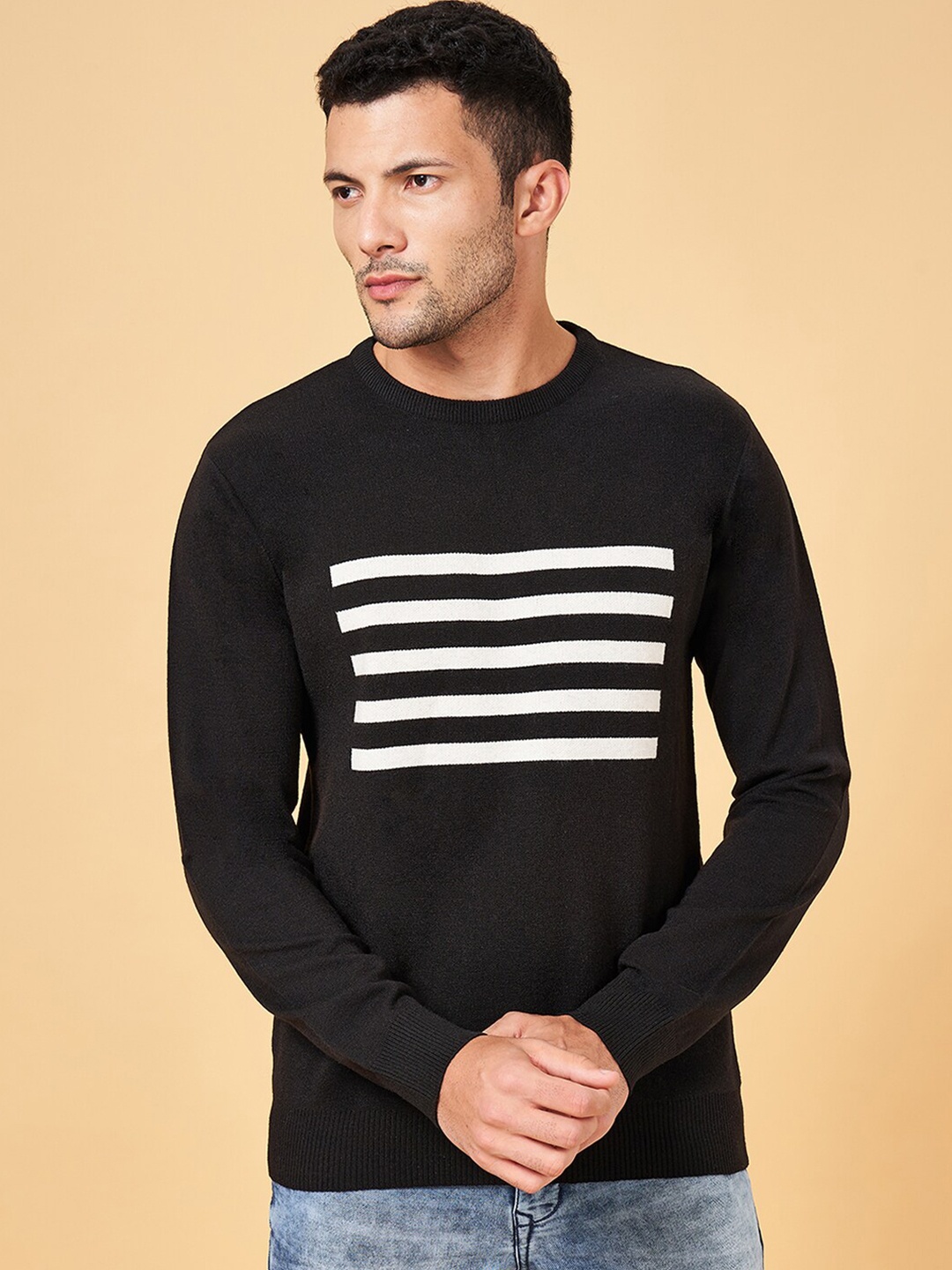 

BYFORD by Pantaloons Striped Acrylic Pullover, Black