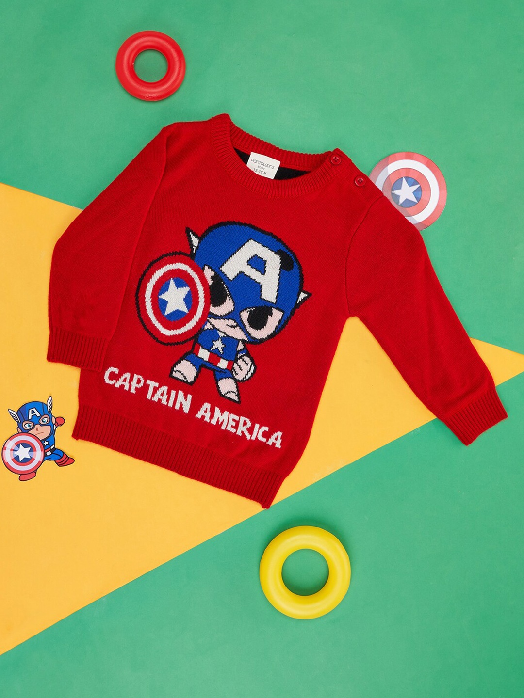 

Pantaloons Baby Infants Boys Captain America Printed Cotton Pullover, Red