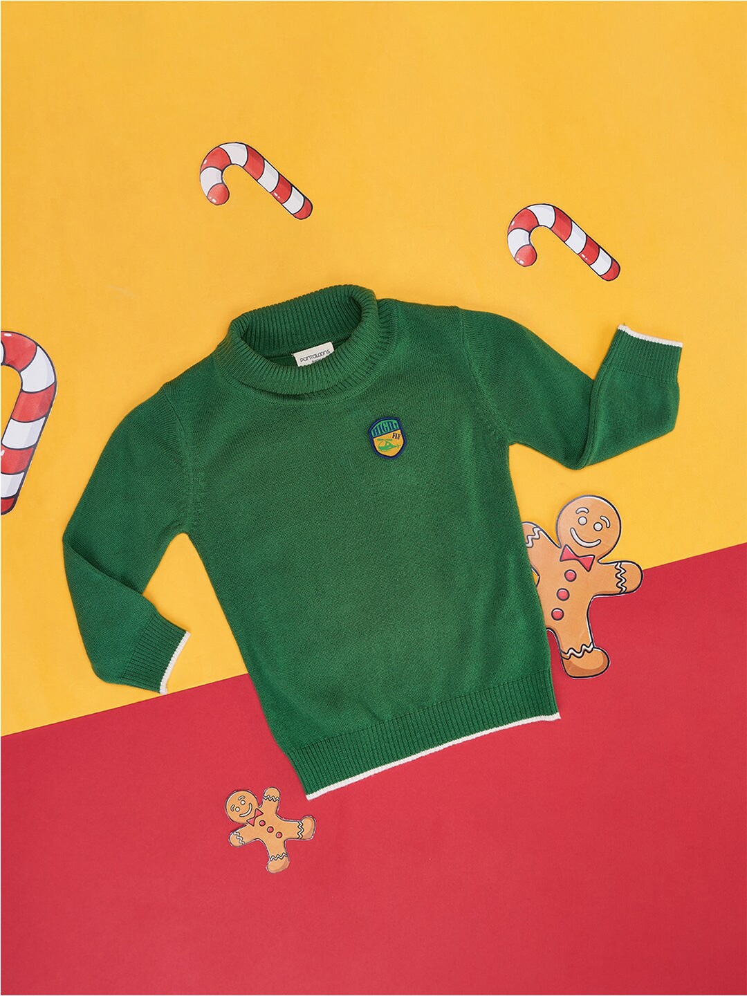 

Pantaloons Baby Boys Turtle Neck Cotton Pullover, Green