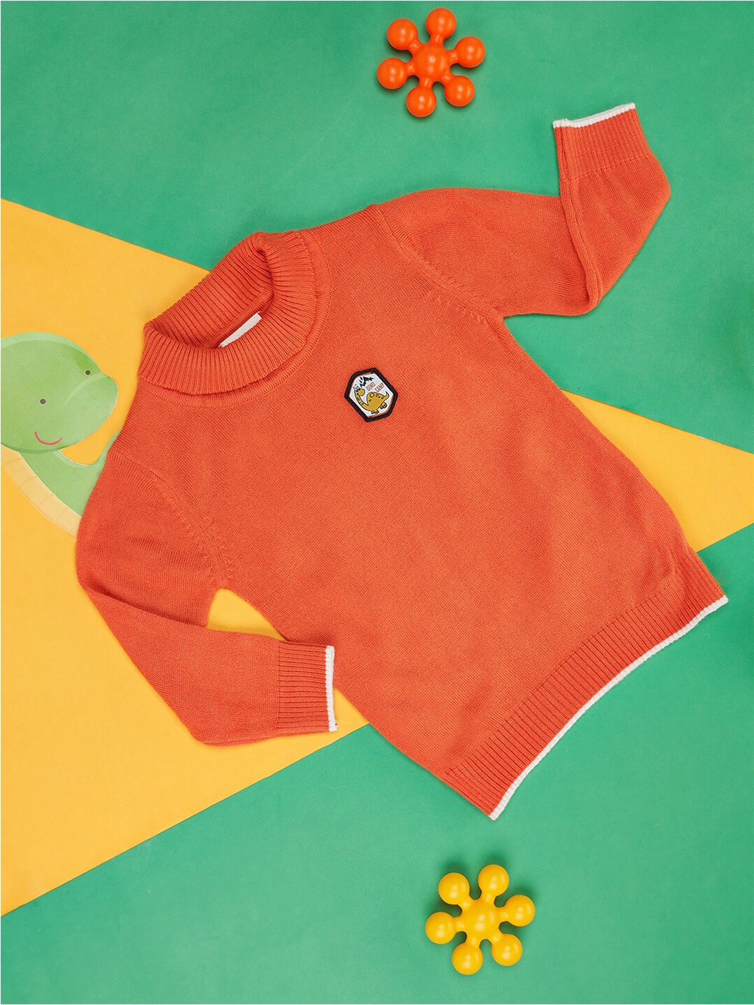 

Pantaloons Baby Boys Turtle Neck Cotton Pullover, Orange