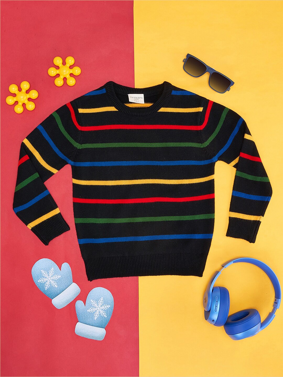 

Pantaloons Junior Boys Striped Acrylic Pullover, Black