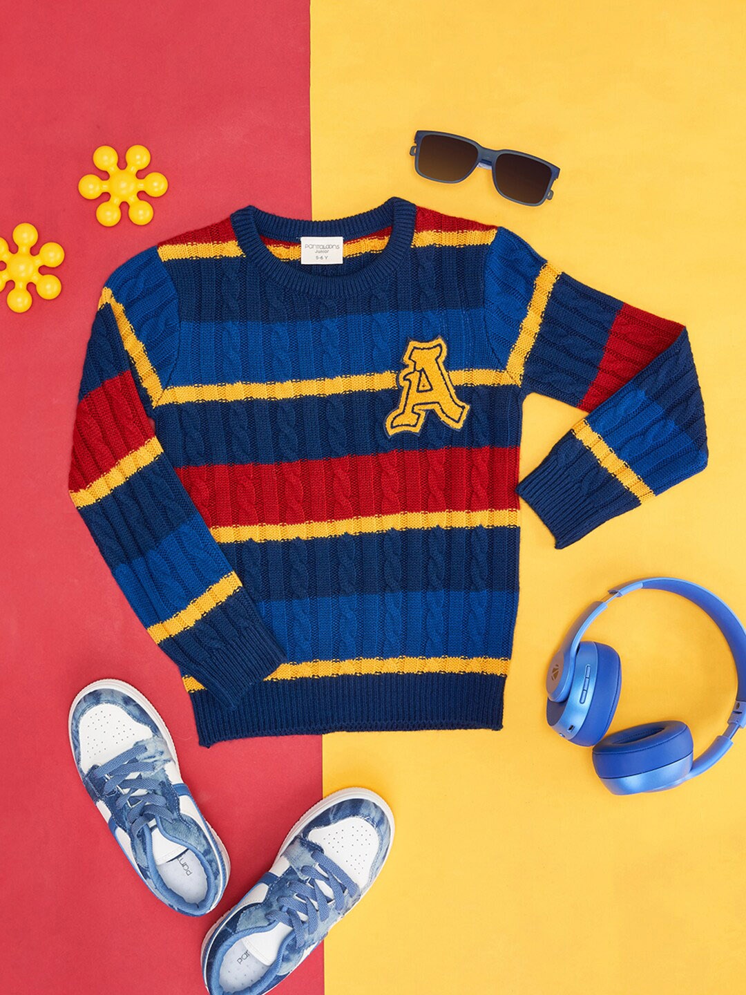 

Pantaloons Junior Boys Striped Acrylic Pullover, Navy blue