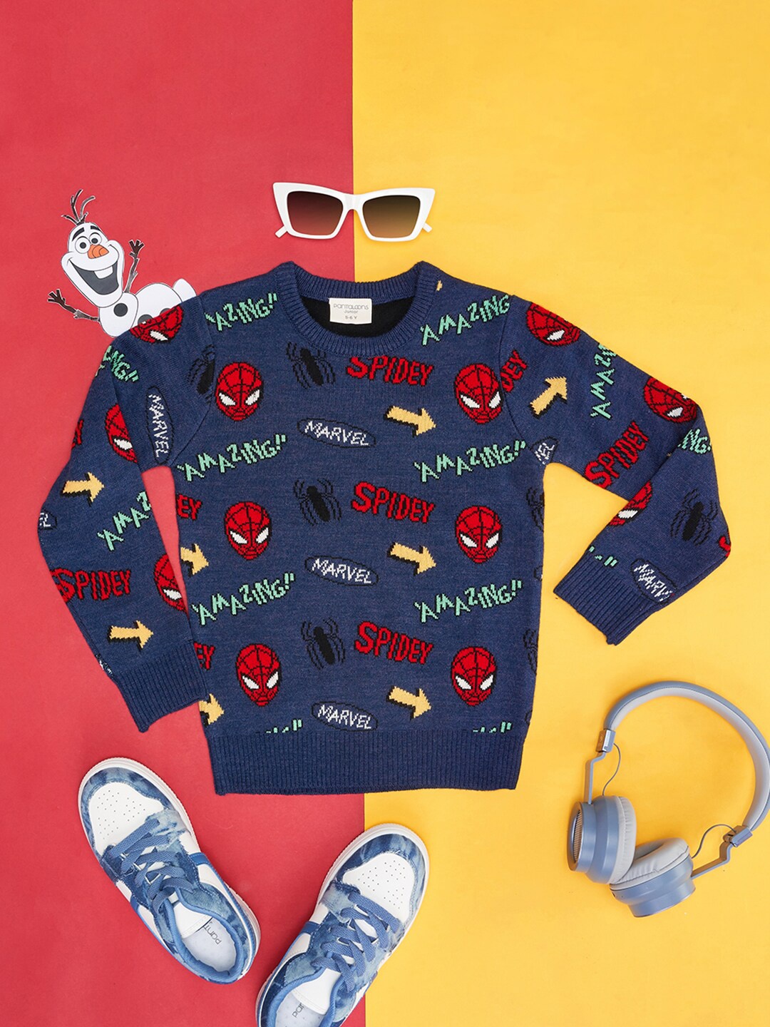 

Pantaloons Junior Boys Spiderman Printed Acrylic Pullover, Navy blue