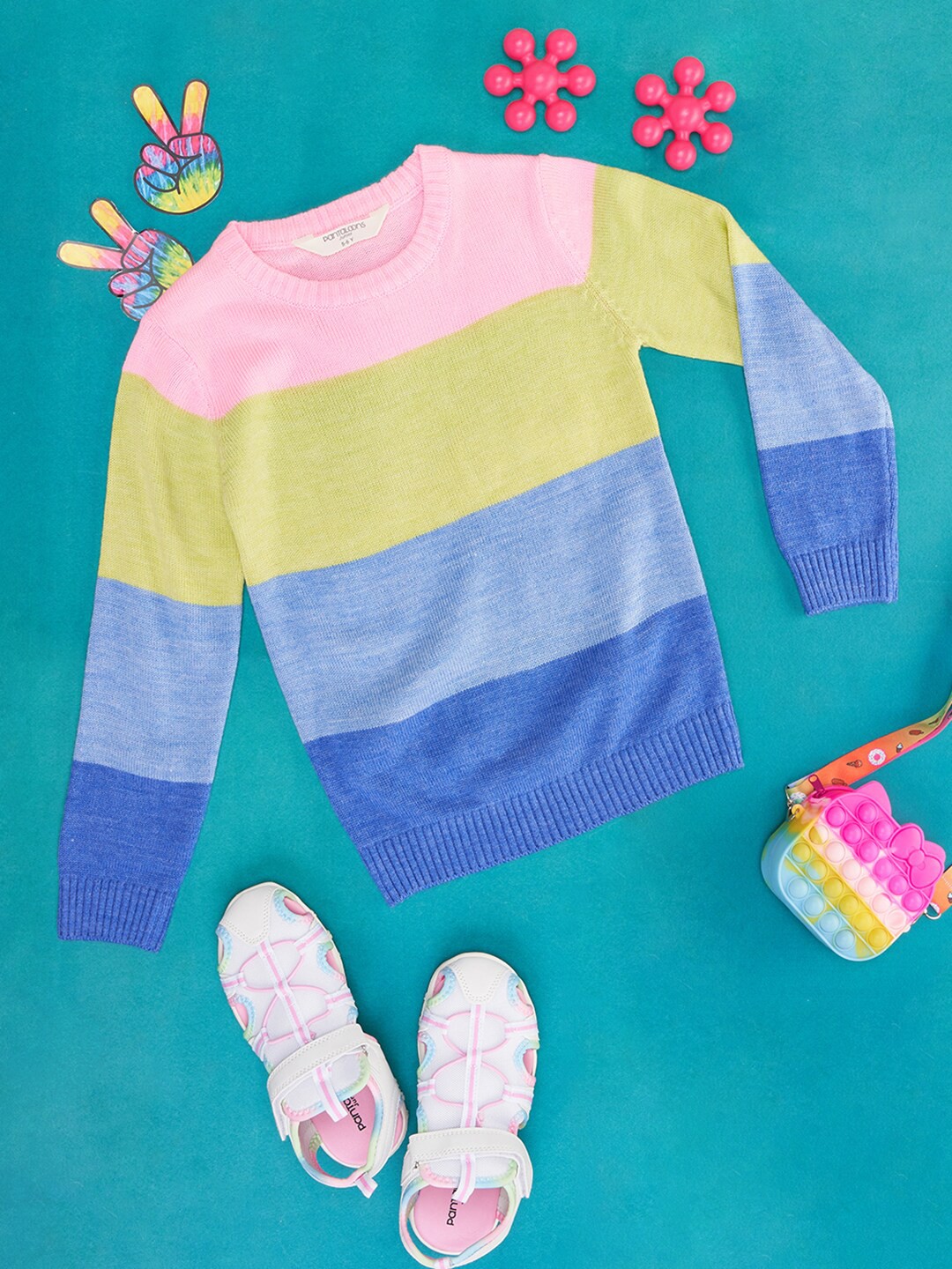 

Pantaloons Junior Girls Colourblocked Acrylic Pullover, Pink