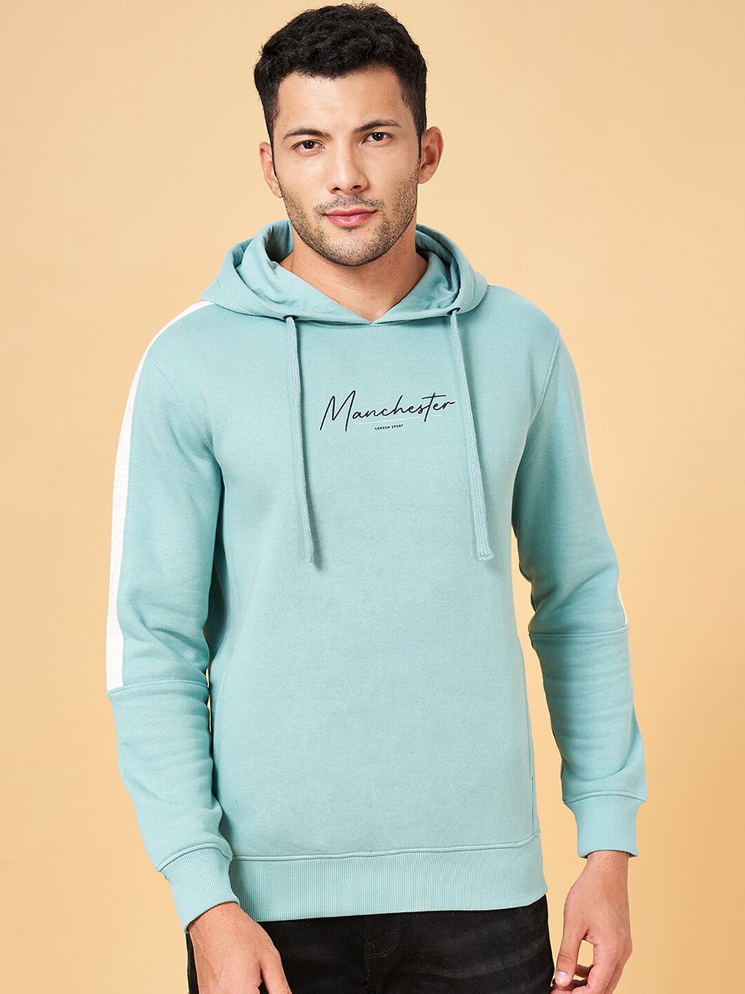 

BYFORD by Pantaloons Typography Printed Hooded Cotton Sweatshirt, Teal