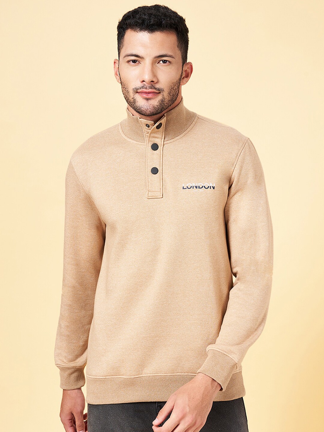 

BYFORD by Pantaloons High Neck Cotton Sweatshirt, Beige