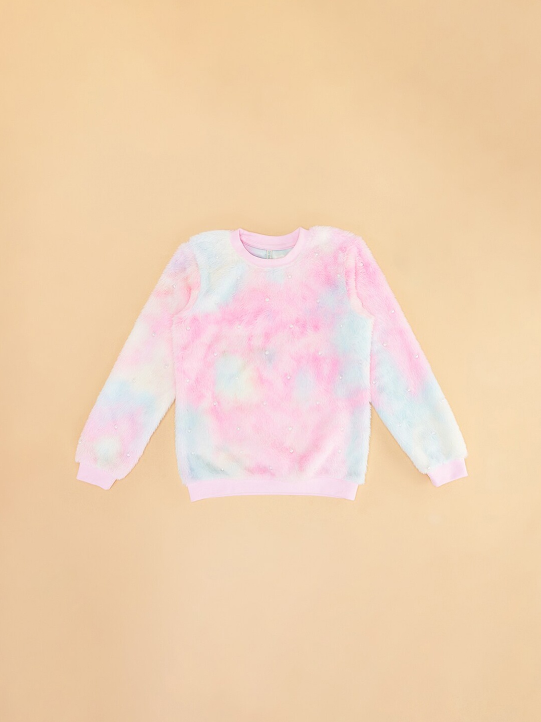 

Pantaloons Junior Girls Tie & Dye Embellished Wool Sweatshirt, Pink