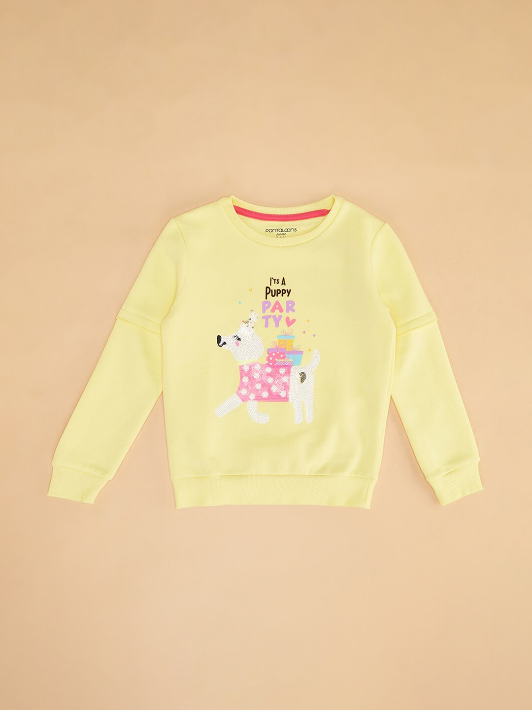 

Pantaloons Junior Girls Typography Printed Embellished Sweatshirt, Yellow