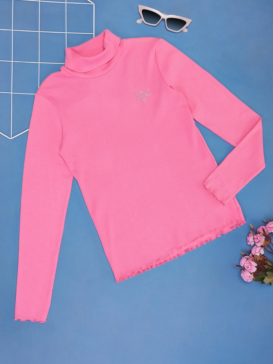 

Pantaloons Junior Girls Floral Printed Turtle Neck Sweatshirt, Pink