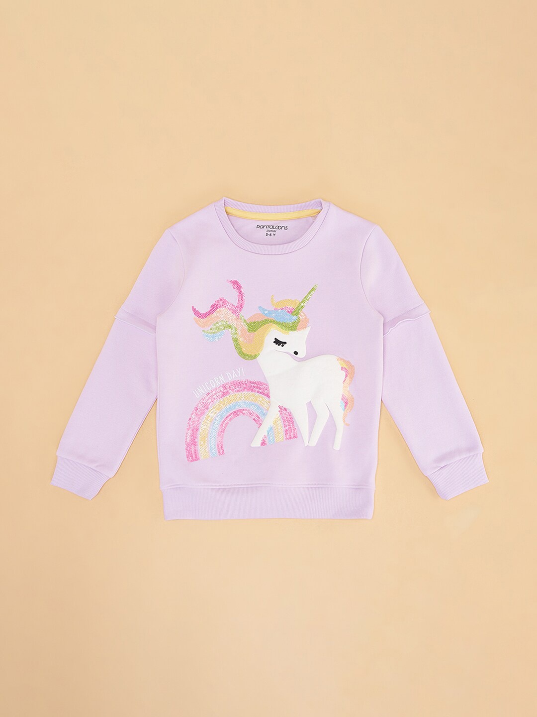 

Pantaloons Junior Girls Unicorn Printed Cotton Sweatshirt, Lavender