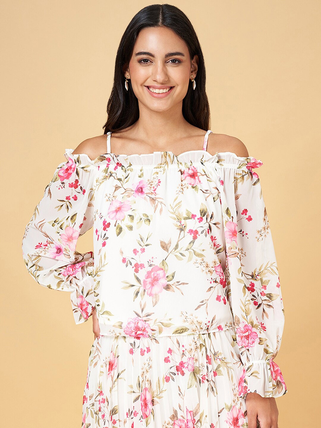 

Honey by Pantaloons Floral Printed Off-Shoulder Puff Sleeves Top, Off white