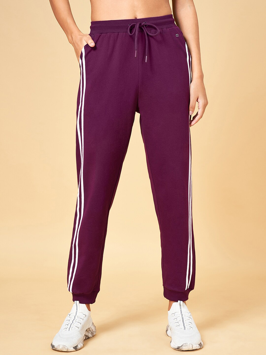 

Ajile by Pantaloons Relaxed Fit Side Striped Cotton Joggers, Purple