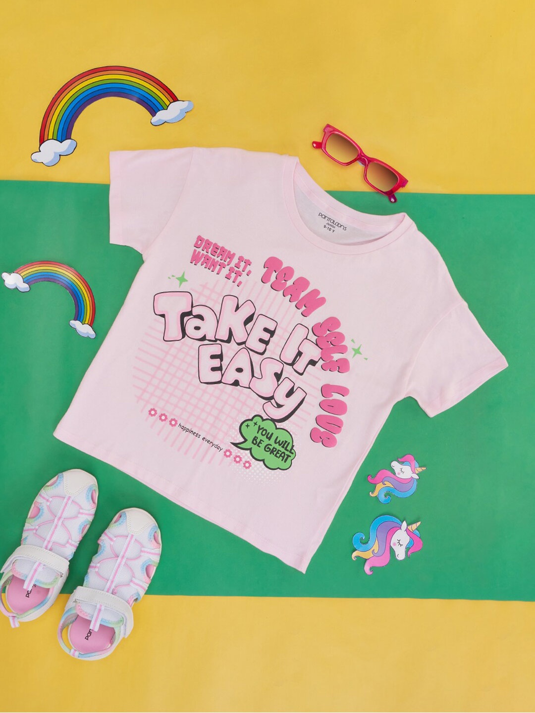 

Pantaloons Junior Girls Typography Printed Cotton T-shirt, Pink