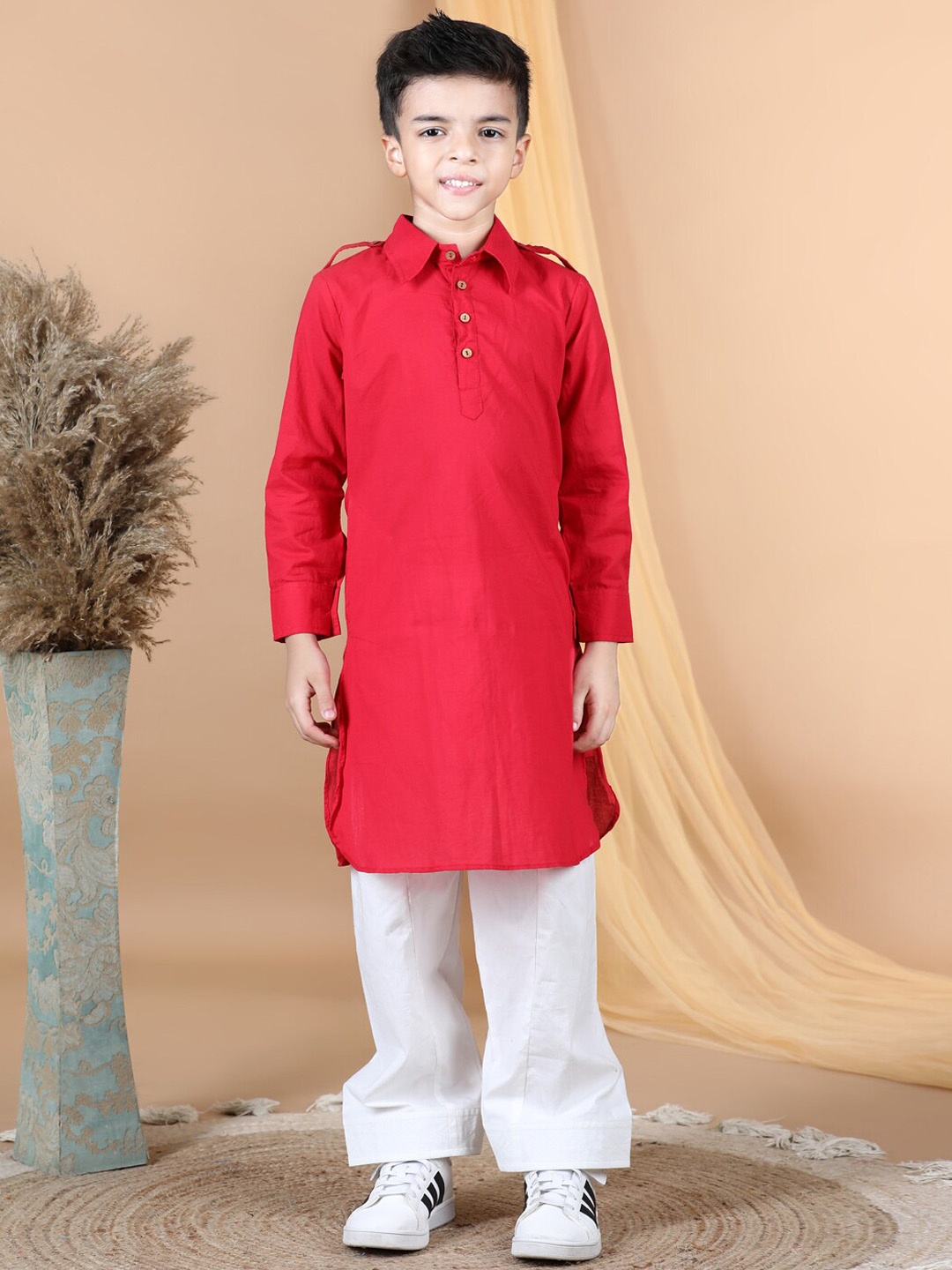 

AWW HUNNIE Boys Short Collar Pure Cotton Kurta with Salwar, Pink