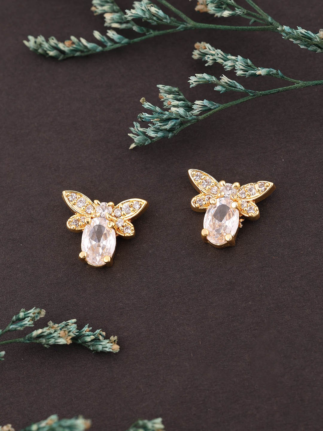 

Brado Jewellery Gold Plated American Diamond Studded Studs Earrings