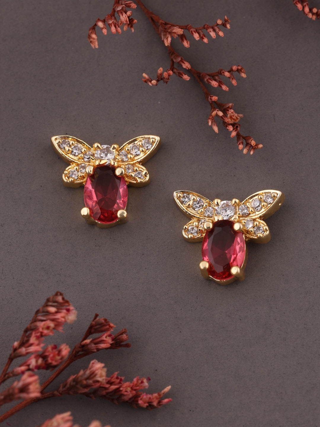 

Brado Jewellery Gold Plated American Diamond Studded Studs Earrings