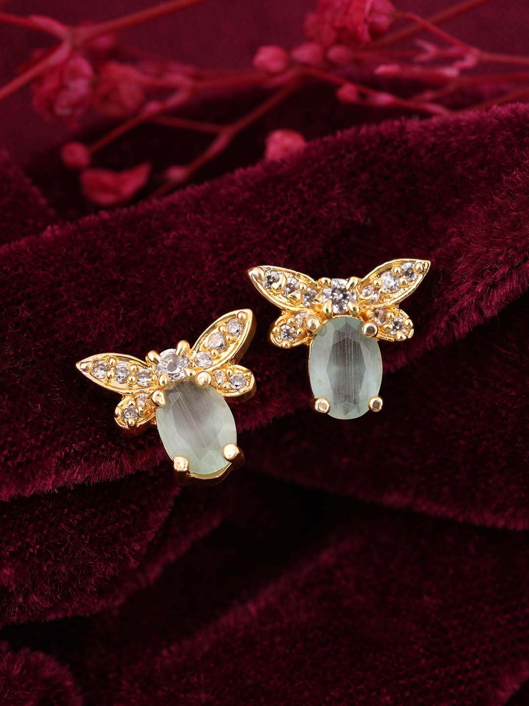 

Brado Jewellery Gold Plated American Diamond Studded Studs Earrings