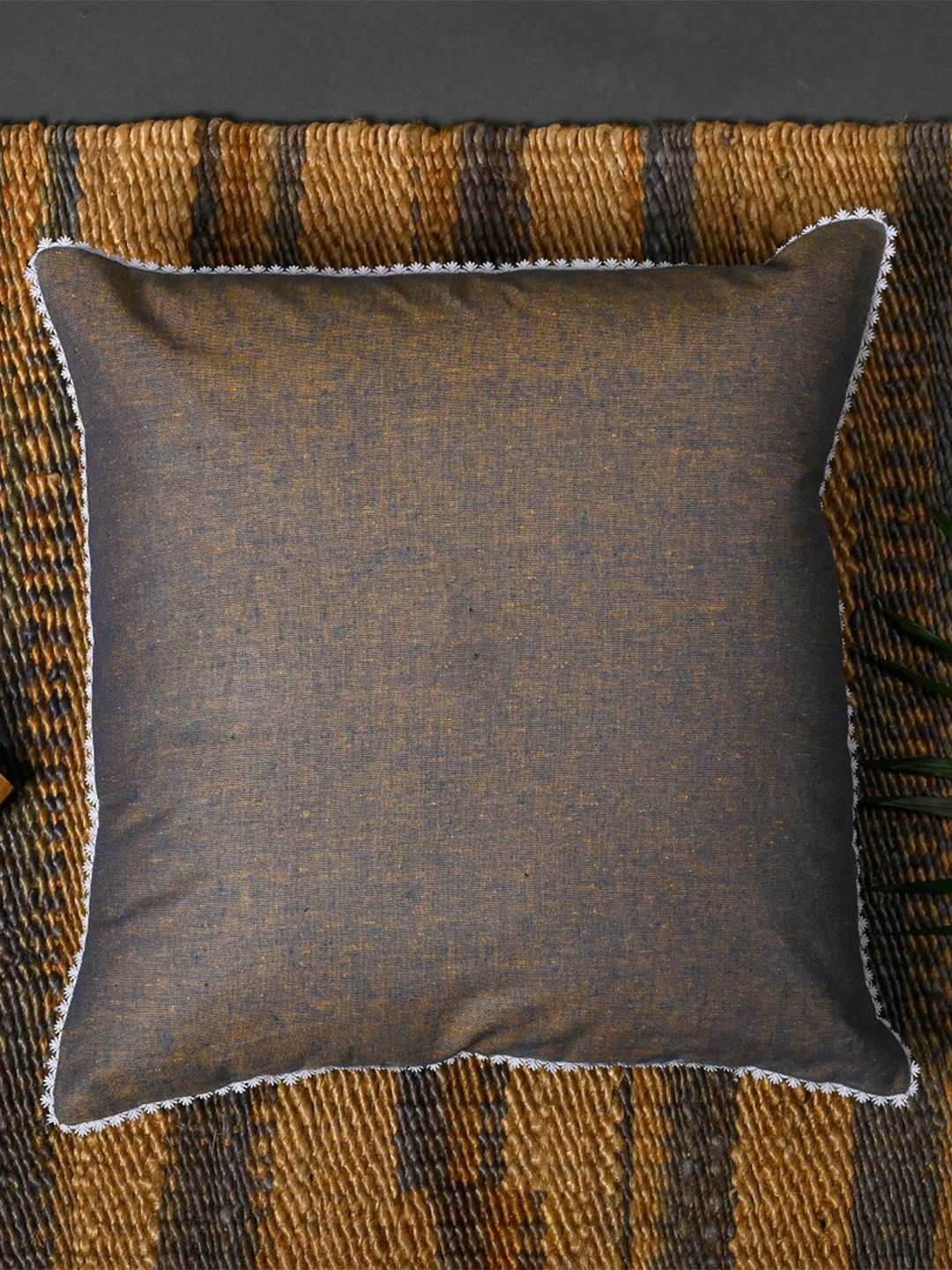 

OUSSUM Brown & White Cotton Square Cushion Cover