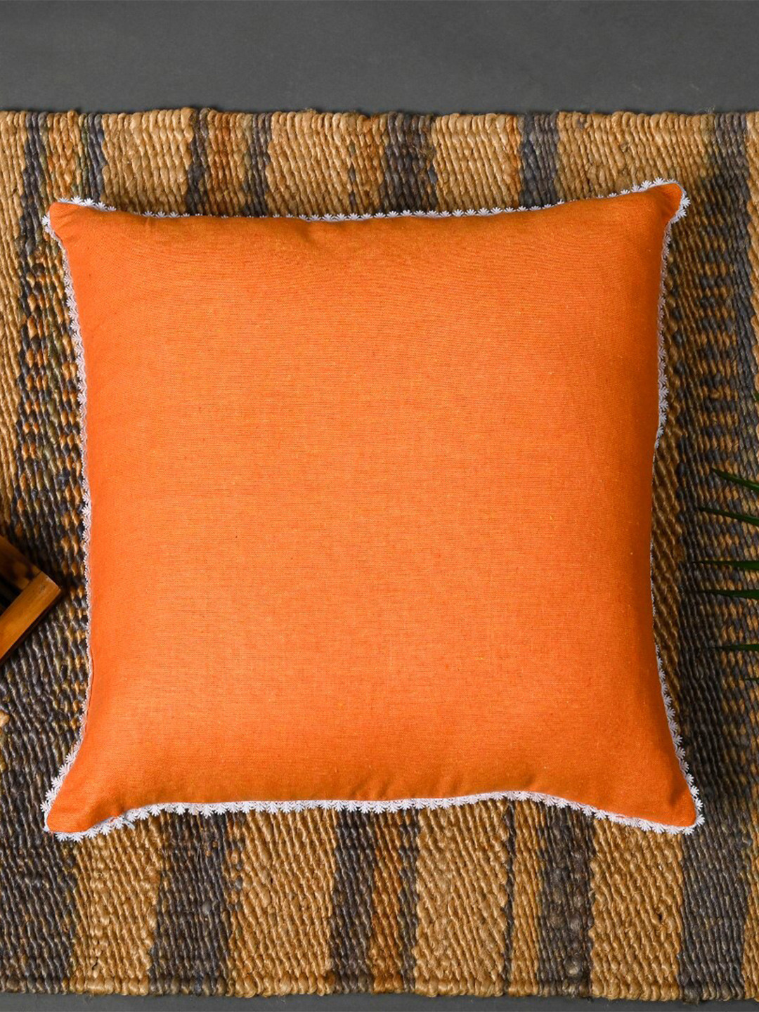 

OUSSUM Orange & White Cotton Square Cushion Cover