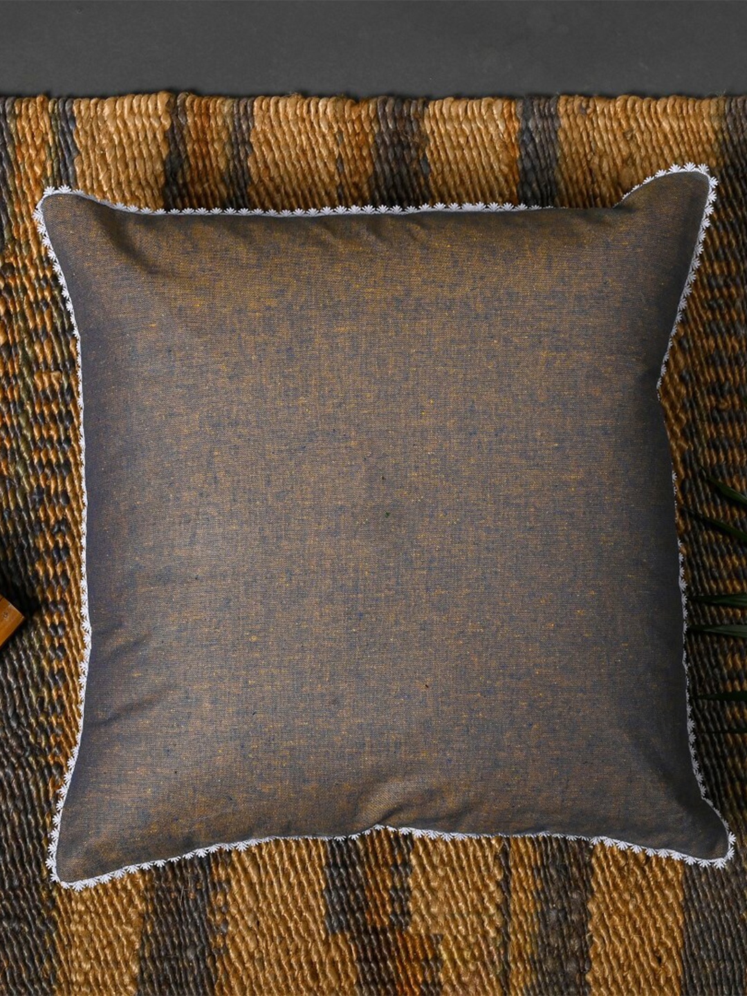 

OUSSUM Brown & White Cotton Square Cushion Cover