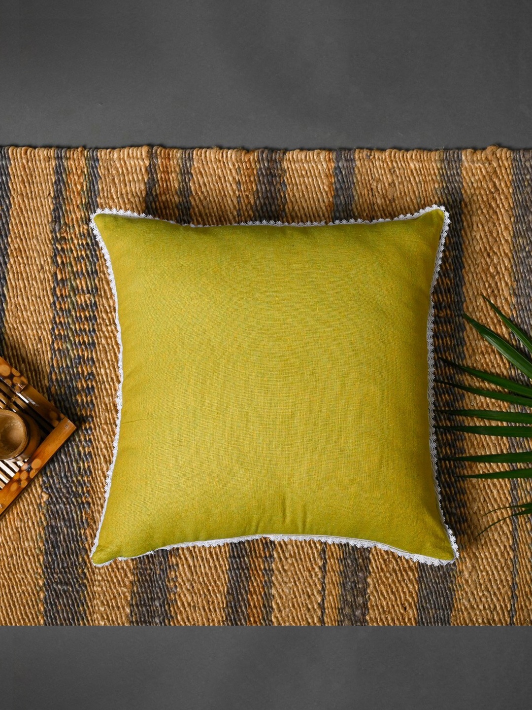 

OUSSUM Yellow & White Cotton Square Cushion Cover