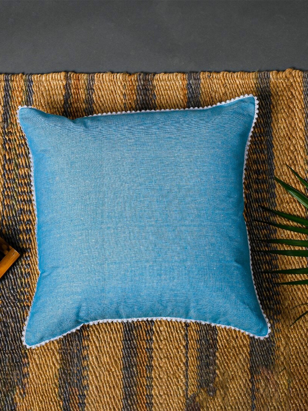 

OUSSUM Blue & White Cotton Square Cushion Cover