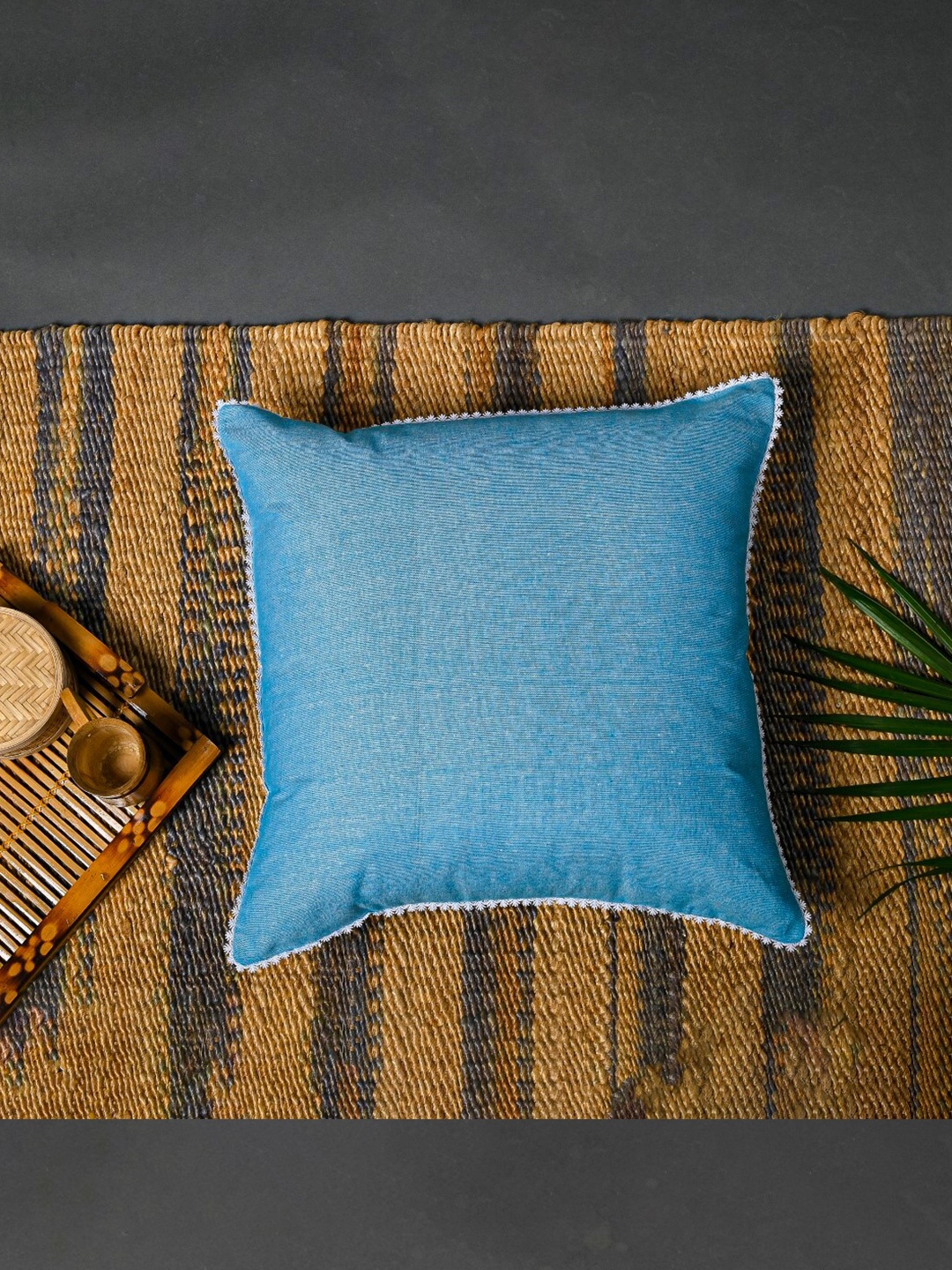 

OUSSUM Blue & White Cotton Square Cushion Cover