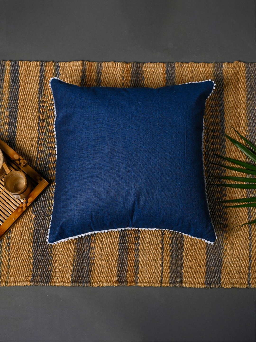 

OUSSUM Blue & White Cotton Square Cushion Cover
