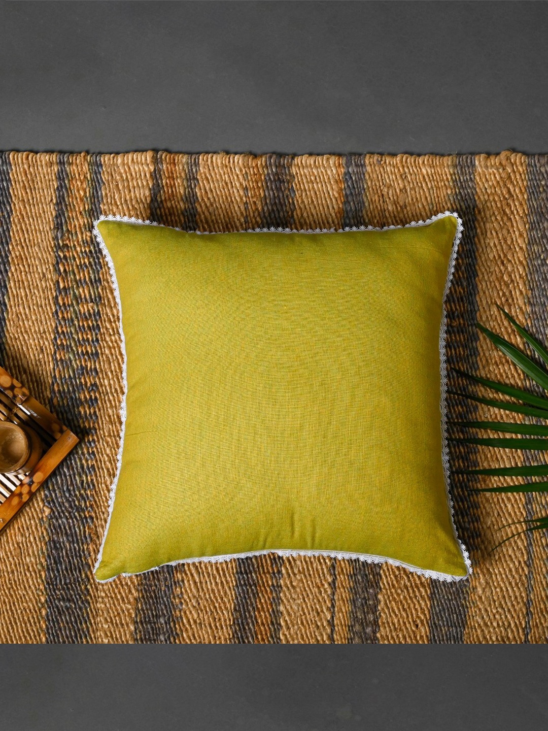 

OUSSUM Yellow & White Cotton Square Cushion Cover