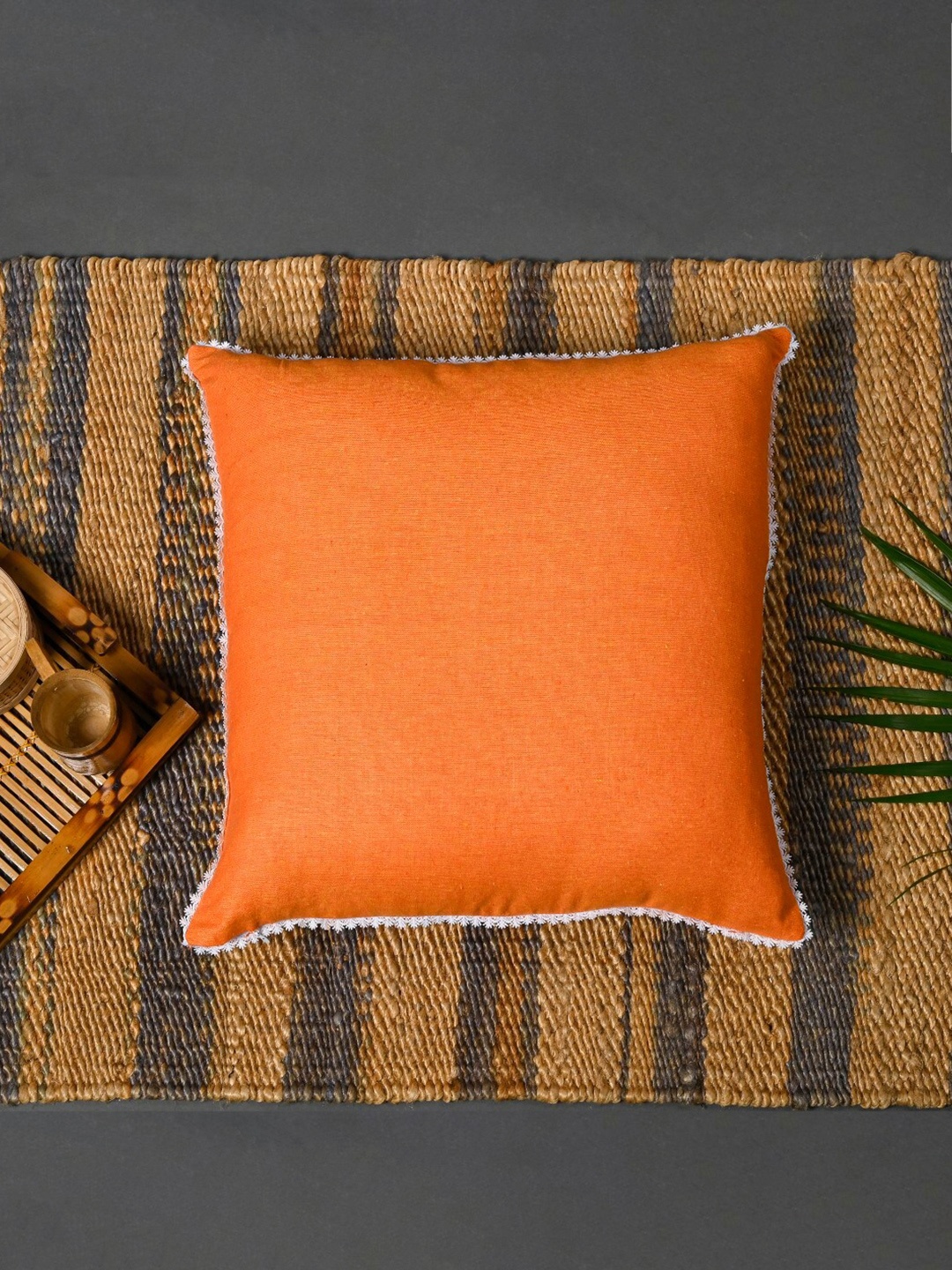 

OUSSUM Orange & White Cotton Square Cushion Cover