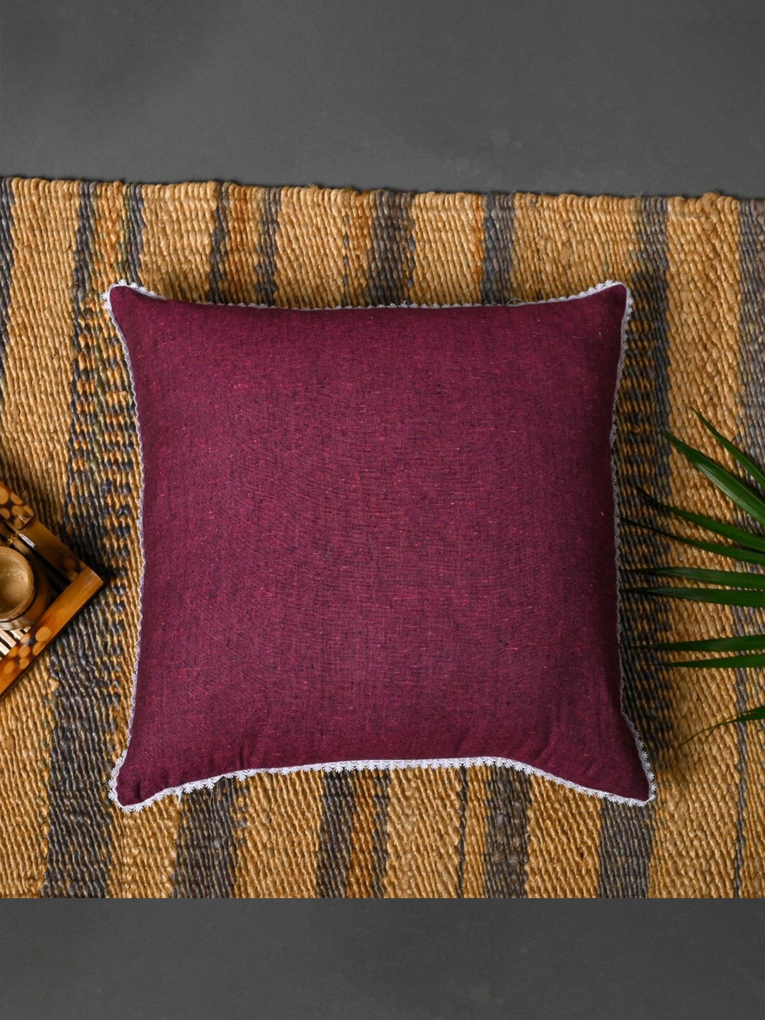 

OUSSUM Pink & White Square Cotton Cushion Cover